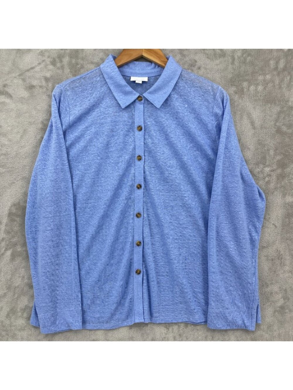 J. Jill Petite 100% Linen Knit Periwinkle Blue Button Front Shirt Top